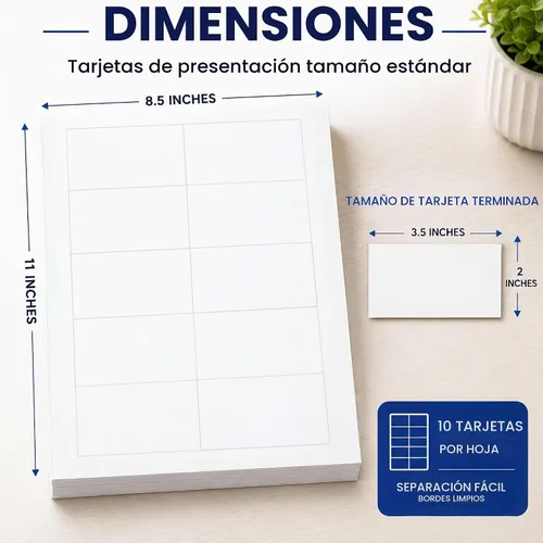 Vista 2 de Papel blanco pesado para tarjetas de visita en blanco, 20 hojas, 200 tarjetas de visita, cubierta de 80 libras, 7.69 oz/m², compatible