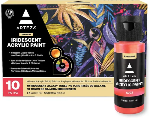 Vista 5 de ARTEZA Pintura acrílica metálica iridiscente, juego de 4, tonos de sorbete, 4 onzas líquidas, pintura de alto flujo para lienzo, vidrio, madera