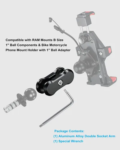 Vista 5 de Brazo antirrobo de doble enchufe de aleación de aluminio BRCOVAN Compatible with RAM Mounts B Size 1'' Ball Components & Bike Motorcycle Phone