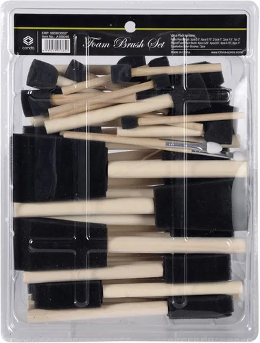 Vista 10 de conda Juego de 25 pinceles de espuma surtidos de diferentes tamaños, juego de pinceles de pintura con mango de madera