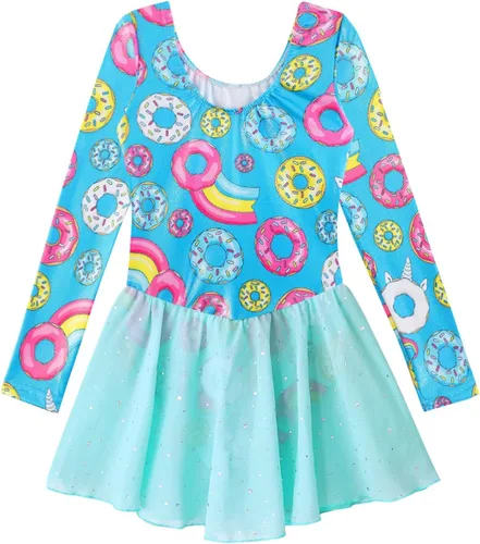 Vista 2 de EQSJIU Leotardos de gimnasia con falda para niñas, tutú de ballet, vestido de danza, leopardo, sirena, unicornio, falda de gimnasia