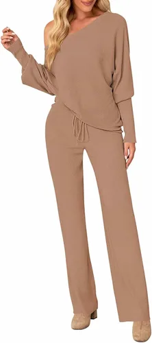 Vista 8 de Fixmatti Conjunto deportivo de 2 piezas para mujer, suéter de cuello alto, pantalón de pierna ancha