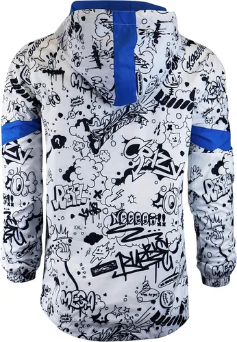 Vista 4 de SCREENSHOTBRAND Lightweight Hooded Water Resistant Windbreaker - Zip-up Fashion Map Print Rain Jacket