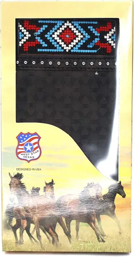 Vista 4 de West Star Texas Billetera de chequera plegable con pelo de vaca o cartera de tela bordada, 0201 Negro Bordado
