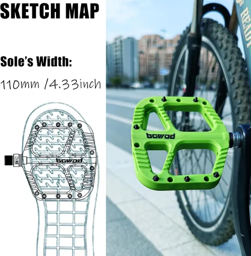 Vista 3 de Pedales MTB Pedales planos de bicicleta de montaña para adultos, pedal de plataforma de bicicleta compuesto de nailon ligero y ancho con pasadores