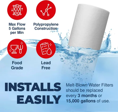 Vista 6 de Filtro de agua para sedimentos fabricado en Estados Unidos, 10 x 4.5 pulgadas, repuesto para Pentair Pentek DGD-5005, GE® GXWH40L, GXWH35F