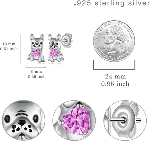 Vista 4 de Aretes de perro para mujer, plata de ley 925, diseño de bulldog francés, joyería de perro de animales, regalos para hija, nieta, niñas y mujeres