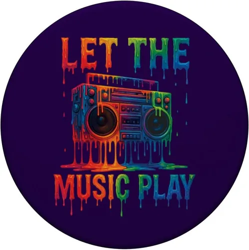 Vista 3 de Freestyle Music Let The Music Play Retro Drip Boombox Color PopSockets Adhesivo PopGrip