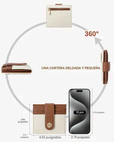 Vista 4 de BOSTANTEN - Billetera delgada para mujer, pequeña, con bloqueo RFID, tarjetero de cuero plegable con cremallera y bolsillo para monedas, Pequeña