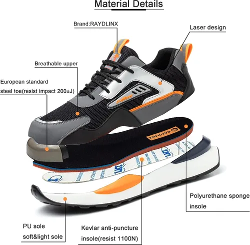 Vista 3 de Zapatos de trabajo con punta de acero para hombres y mujeres, ligeros, indestructibles, a prueba de pinchazos, cómodos, zapatos de seguridad