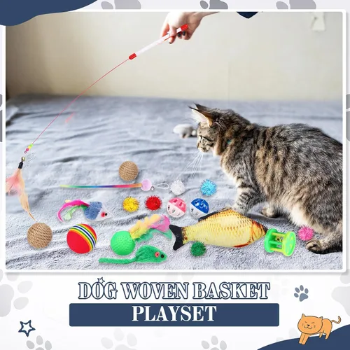 Vista 4 de Zopeal Juego de 76 cestas de almacenamiento para gatos, juguetes interactivos para gatos, varita para gatitos, bolas parpadeantes coloridas, bolas