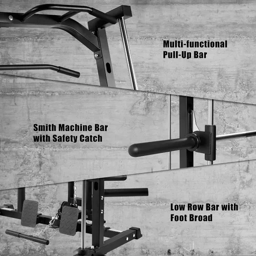 Vista 5 de RitFit Smith - Estante de potencia para máquina con sistema LAT-Pull Down, minas terrestres, barra de barra, clavijas de almacenamiento de placas