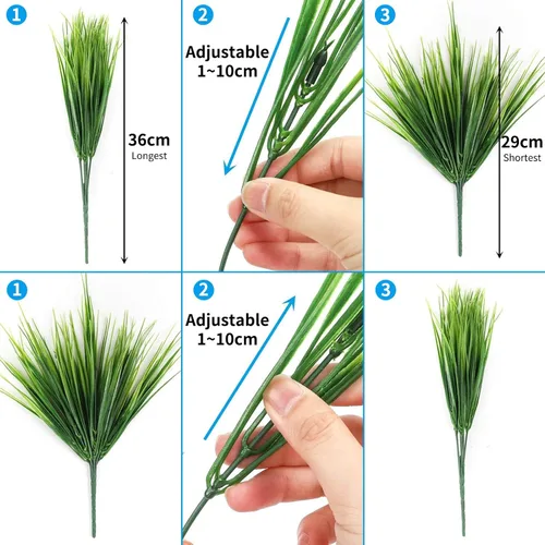 Vista 2 de 14 plantas de césped falso, plantas artificiales para exteriores, resistentes a los rayos UV, arbustos de trigo, arbustos artificiales de plástico