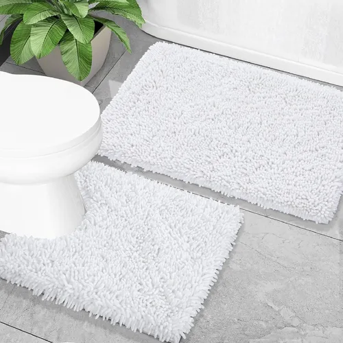 Vista 42 de Yimobra Juego de 2 alfombras de baño, alfombra de baño suave y absorbente y alfombra de inodoro en forma de U con respaldo antideslizante, alfombras