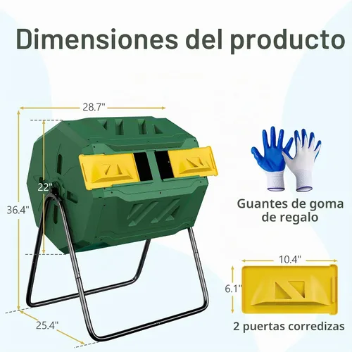 Vista 7 de F2C Cubo de Compostaje para Exteriores de Cámara Dual, Cubo Giratorio de 43 Galones, sin BPA, Gran Cubo de Compostaje Giratorio o Rotativo con Verde