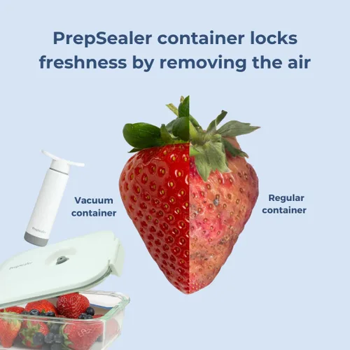 Vista 4 de PrepSealer Recipiente de vacío de vidrio para ahorrar alimentos con bomba manual para mantener los alimentos frescos, preparación de comidas, adobo