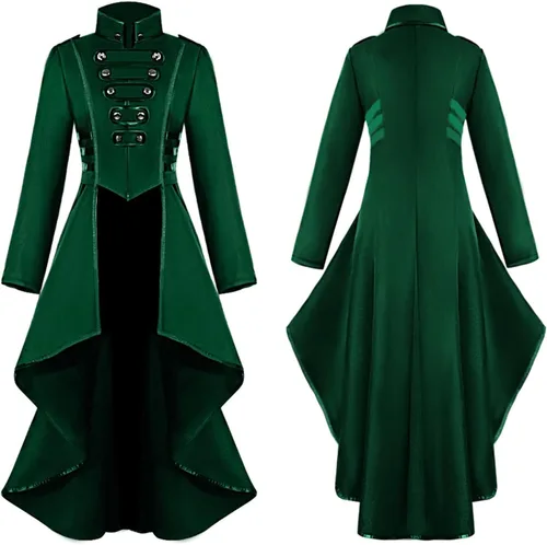 Vista 12 de SIAEAMRG Renaissance Steampunk Tailcoat Halloween Costumes for Women, Victorian Medieval Pirate Vampire Gothic Jackets