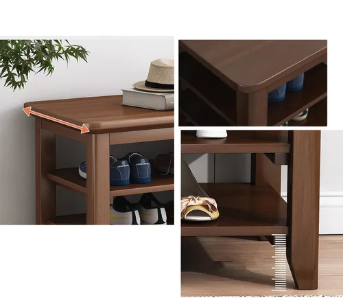 Vista 3 de Zapatero, taburete largo para cambiador de zapatos, de madera de 2 capas, taburete de entrada, pasillo feliz
