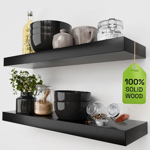 Vista 20 de Estantes flotantes de madera maciza para pared de 12 pulgadas, color negro