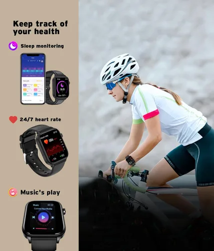 Vista 4 de Reloj inteligente para hombre y mujer, reloj inteligente con pantalla táctil HD de 1.96 pulgadas, más de 100 deportes, presión arterial, frecuencia