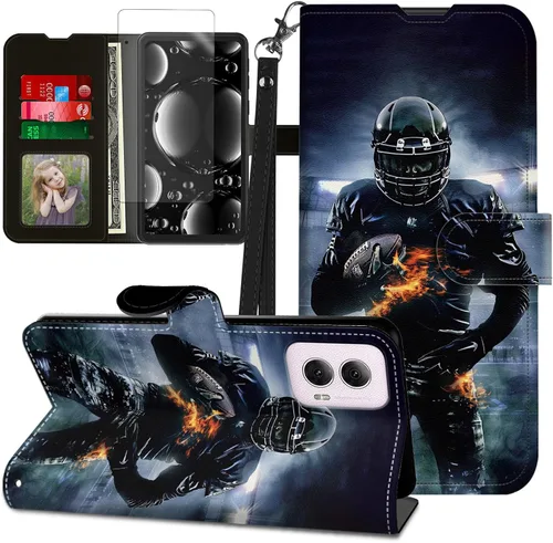 Vista 259 de Funda para Motorola Edge 2022 con protector de pantalla, soporte y tarjetero y correa para la muñeca, funda magnética para Moto Edge 2022 5G UW Lobo