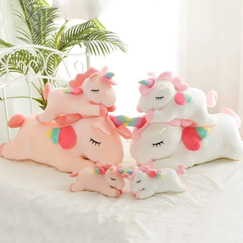 Vista 5 de Animales de peluche de unicornio, almohada suave de unicornio para abrazar, regalo para niños (rosa, 12 pulgadas)