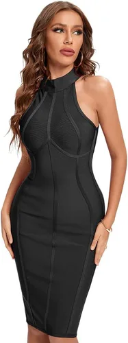 Vista 2 de HLBandage - Vestido ajustado a rayas con cuello alto