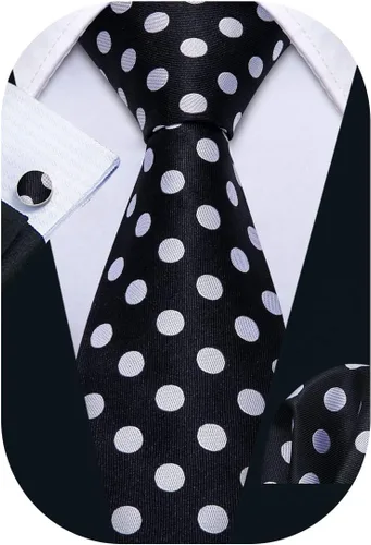 Vista 117 de Barry.Wang Corbatas de seda para hombre, diseño de lunares, gemelos cuadrados de bolsillo, gemelos para negocios, boda