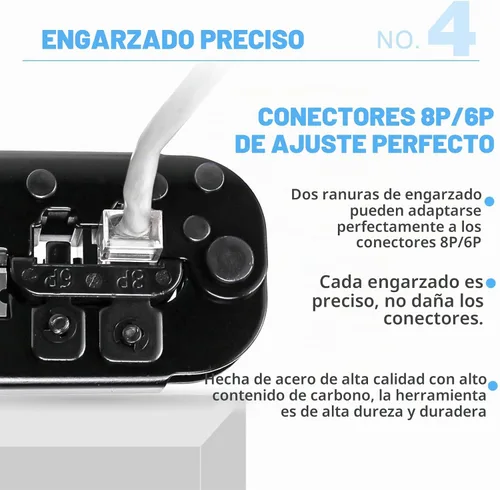 Vista 6 de Crimpadora de red, cortador pelacables - RJ11 RJ12 RJ45 6P6C/4C, 8P8C Conector Crimper Alicates, para cables de red y teléfono, herramientas