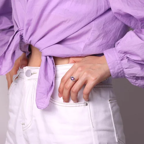 Vista 5 de LUO Anillo redondo de plata de ley 925 con piedra preciosa de 0.276 in para mujer