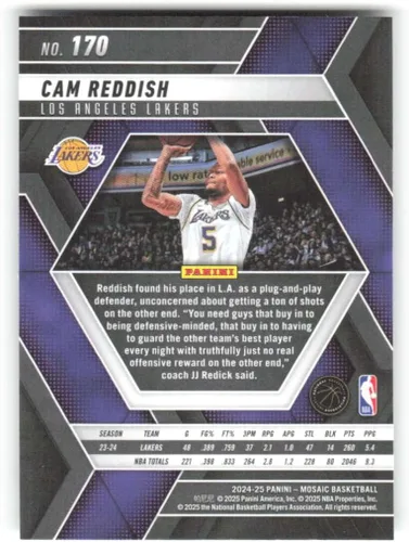 Vista 2 de 2024-25 Panini Mosaic #170 Cam Reddish Los Angeles Lakers NBA Baloncesto Base Trading Card