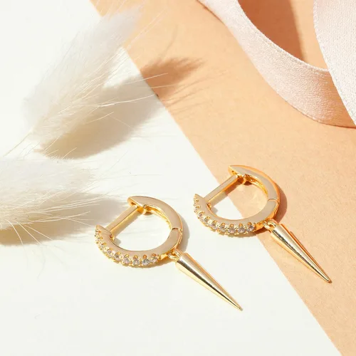 Vista 5 de PAVOI Aretes colgantes de plata de ley S925 chapados en oro de 14 quilates para mujer, diseño de estrella, cerradura, mariposa, luna, relámpago
