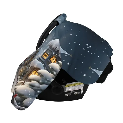 Vista 3 de Baby Car Seat Canopy Cover for Mom, Soft Breathable Nursing Breastfeeding Covers Multi Use Stroller Sun Shade Newborn Shower Gift，Christmas Snow