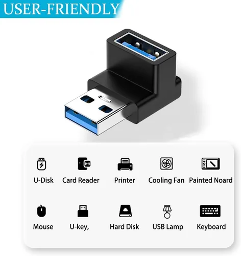 Vista 3 de Paquete de 4 adaptadores USB 3.1 macho a hembra de 10 Gbps de ángulo recto de 90 grados, conector de extensión de cable USB, 4 tipos para PC