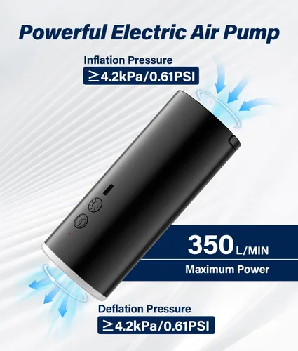Vista 5 de HK Bomba de aire para inflables, bomba de colchón de aire recargable de 4500 mAh con luz de campamento, mini bomba de aire eléctrica para inflar