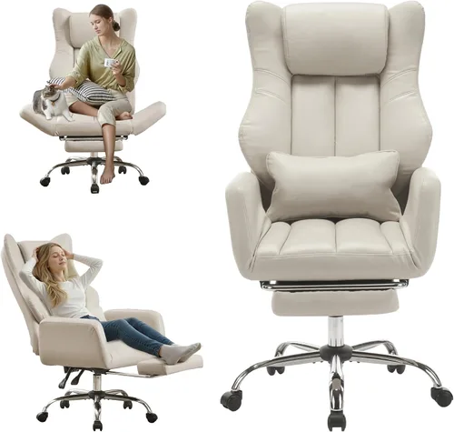 Vista 13 de Cloud - Silla de oficina con patas cruzadas con reposapiés, silla ergonómica ejecutiva grande y alta, reposabrazos abatibles para mascotas, silla