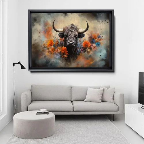 Vista 4 de Buffalo Bison Landscape, Watercolor Mixed Media Art Print for Canvas or Metal