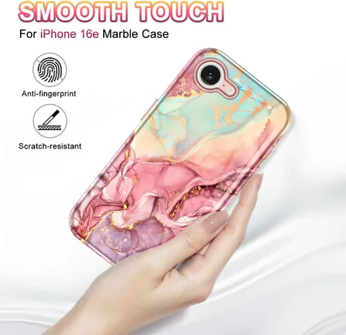 Vista 3 de Btscase Funda para iPhone 16e (2025), [probada en caídas de grado militar] Diseño de patrón de mármol delgado, resistente, a prueba de golpes