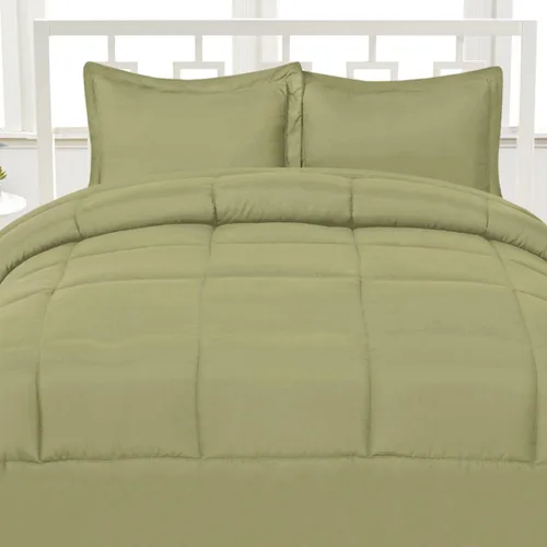 Vista 8 de Lujoso edredón alternativo de plumón de color sólido suave con puntada de caja de microfibra cepillada, tamaño matrimonial, beige