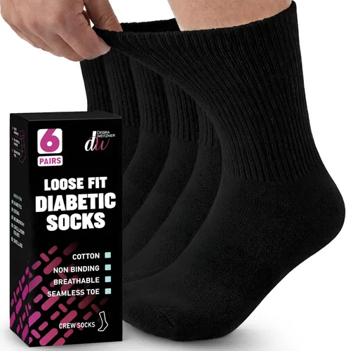 Vista 17 de Debra Weitzner Diabetic Socks For Men and Women Loose Fit Non-Binding Cotton Crew Socks 6 Pairs 6 pares de color beige