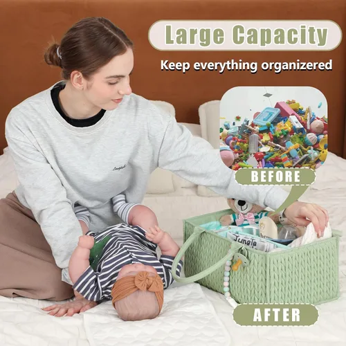 Vista 6 de MOMINSIDE Organizador de pañales para bebé, cesta de bebé, almacenamiento de guardería, mesa cambiadora portátil, organizador de auto para niñas