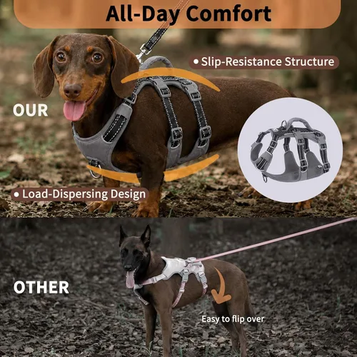 Vista 5 de Arnés reflectante para perros Huntboo con mango, a prueba de escapes, antideslizante, transpirable, ligero, arnés ajustable para perros pequeños