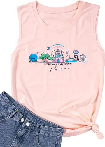 Vista 7 de FASHGL Magic Kingdom - Camiseta sin mangas para mujer, con texto en inglés "May The Magic Be with You", camiseta sin mangas con gráficos