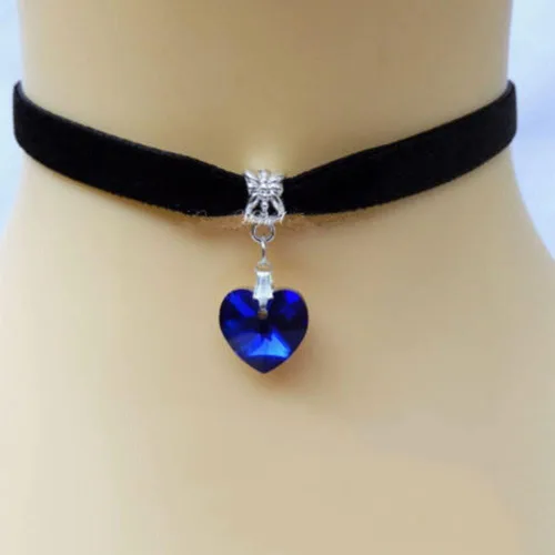 Vista 4 de LOYJOY - Collar con dije de corazón de diamantes de imitación cadena ajustable cadena de terciopelo para clavícula moda elegante gargantilla