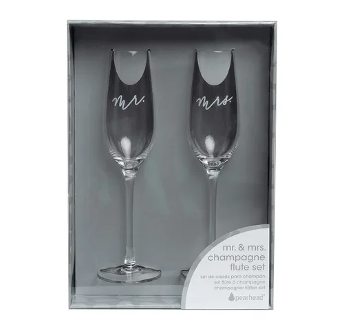 Vista 7 de Pearhead Mr. & Mrs. - Juego de copas de champán para el día de la boda, copas de vino altas, idea de regalo para despedida de soltera His And Hers