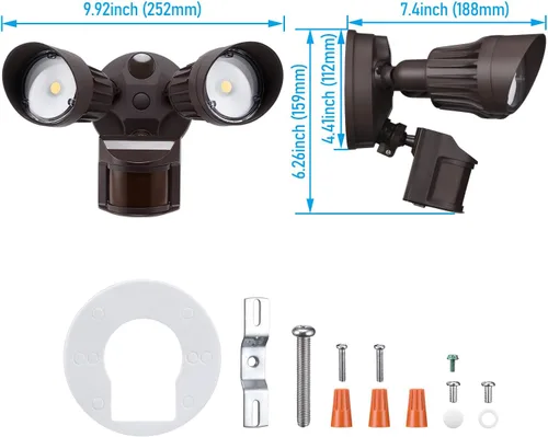 Vista 8 de Luz de seguridad LED con sensor circular, 2 cabezales 20W/3 cabezales 30W., LHSCT-20WRSS30-BRZ, 20.0watts, 120.00 volts COB LED Motion Detector