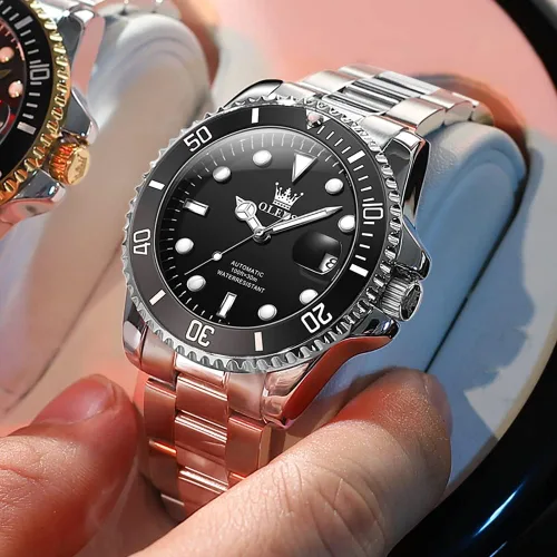 Vista 7 de OLEVS Reloj mecánico automático de los hombres del acero inoxidable de lujo de cuerda de los relojes de los hombres