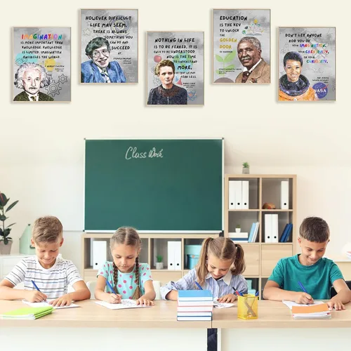 Vista 3 de Arte de pared motivacional de científicos famosos para decoración de aula, carteles e impresiones inspiradoras de celebridades para escuela