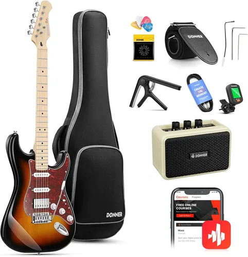 Vista 12 de Donner, DST-152B Kit de guitarra eléctrica de 39 pulgadas HSS, con bobina de pastilla dividida, con amplificador, bolsa, accesorios, guitarra