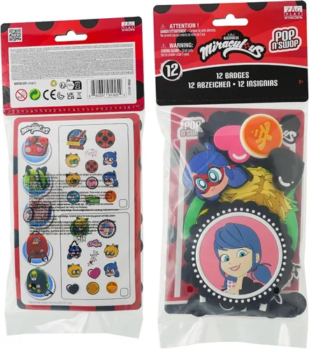 Vista 6 de Miraculous Ladybug - Pop n' Swop 12 insignias surtidas de mariquita y gato negro, insignias regulares y XXL, compatible con monederos Pop n' Swop